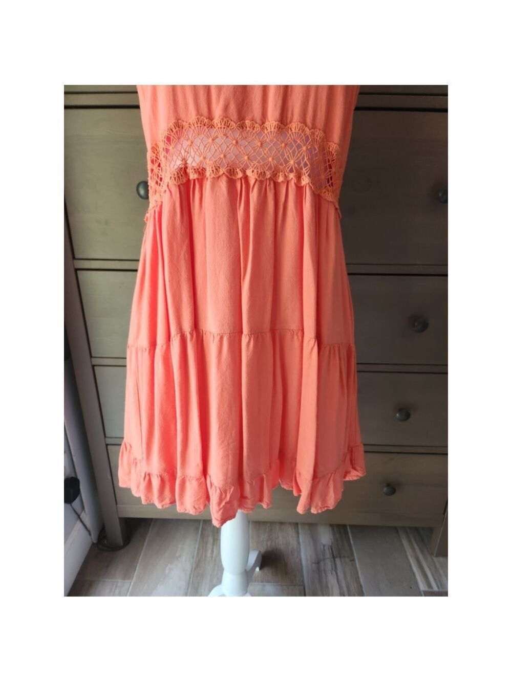 Salmon sundress with a low back and tiered ruffle hem size medium - Picture 6 of 8
